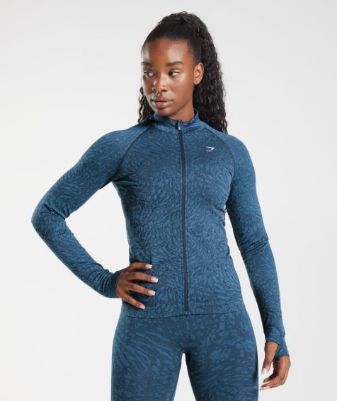 Women's Gymshark Adapt Animal Zip Through Jackets Navy | NZ 8HSAMY